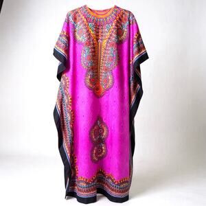 Lapogee Kaftan Dress One Size Multicolor Dashiki Print NWT.